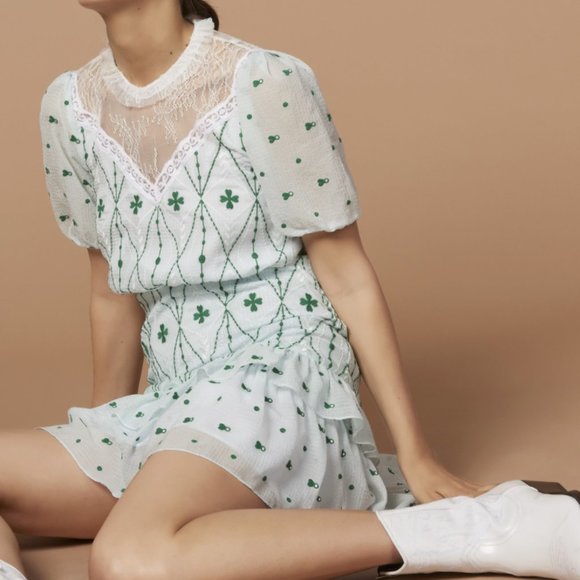 Sandro Dresses & Skirts - Sandro Green+White Lace Paneled Embroidered Dress